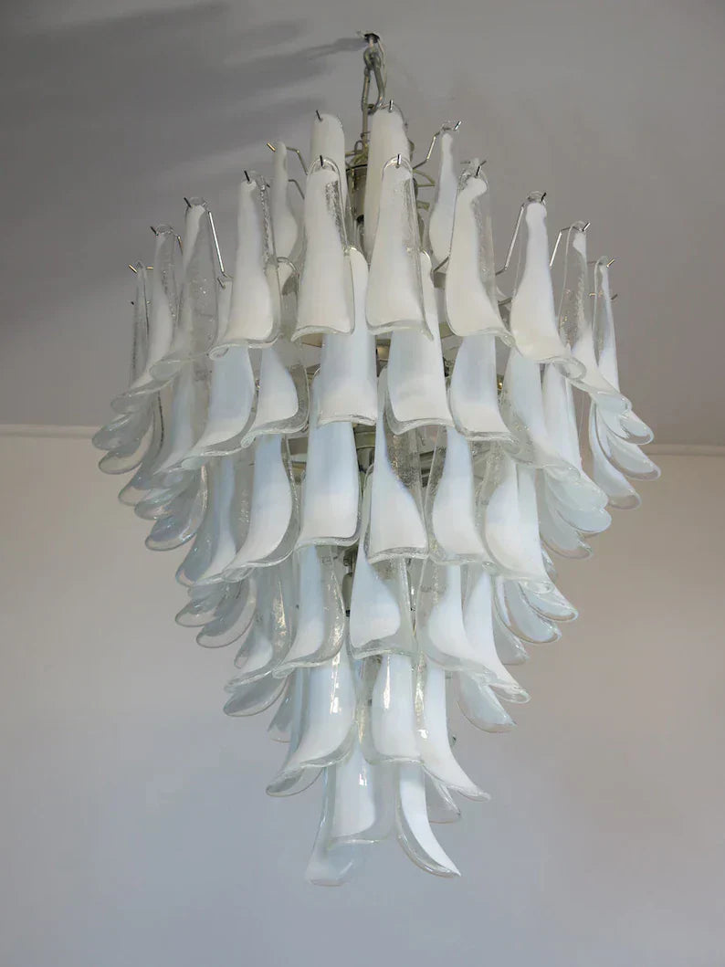 Murano Glass Chandelier – 85 petals – White/Transparent