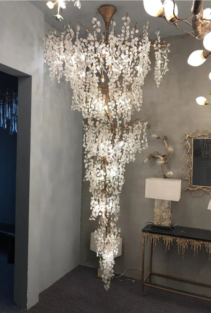 Modern Unique Artistic Flower Brass Branch Semi-flush Mount Chandelier for Living Room/ Hallway/ Entryway/ Staircase - Richardrider