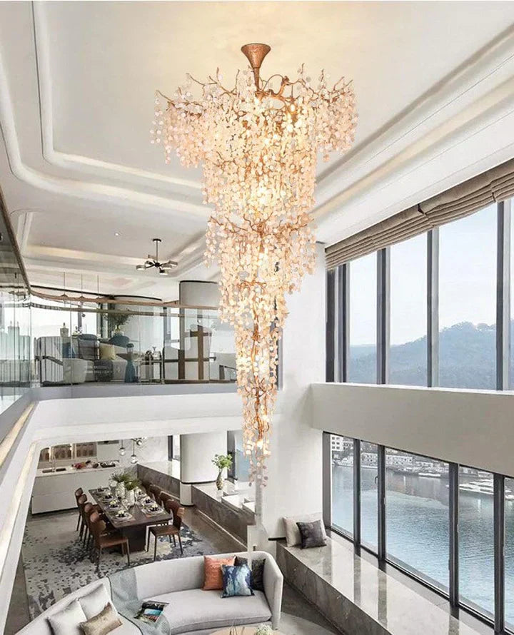 Modern Unique Artistic Flower Brass Branch Semi-flush Mount Chandelier for Living Room/ Hallway/ Entryway/ Staircase - Richardrider