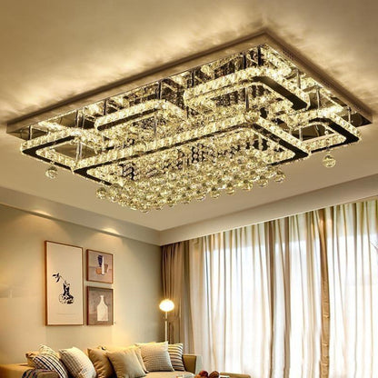 Luxury Rectangular Dimmable Crystal Flush Mount Chandelier