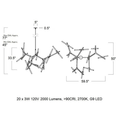 Kaievra 20-Light LED Chandelier Machined Aluminum & Glass 59.5"W x 50"D
