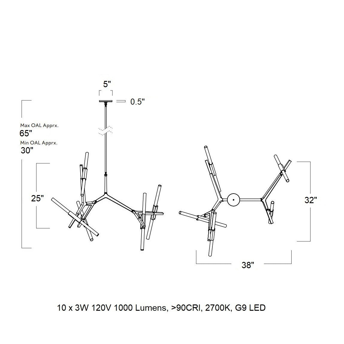 Kaievra LED Chandelier Machined Aluminum & Glass 33"W x 25"D