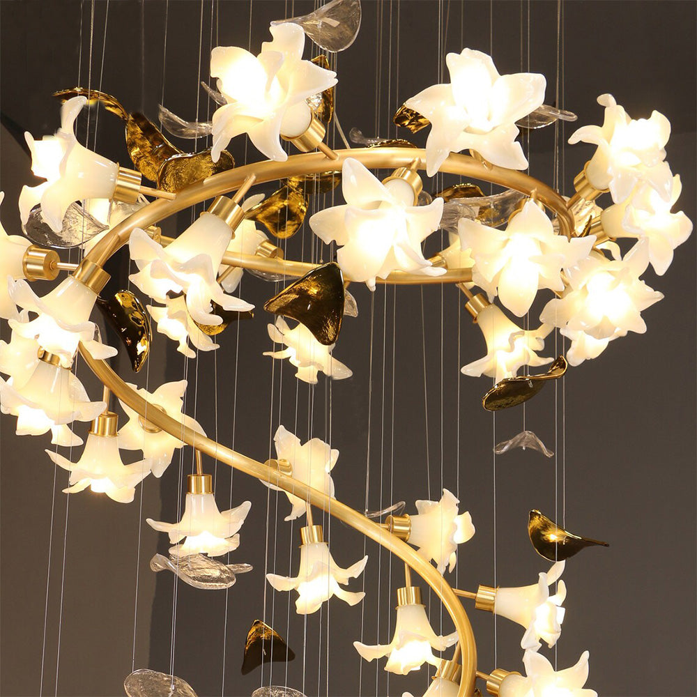 Ceramic Flower Chandelier in Artistic Brass Branch Design - Richardrider