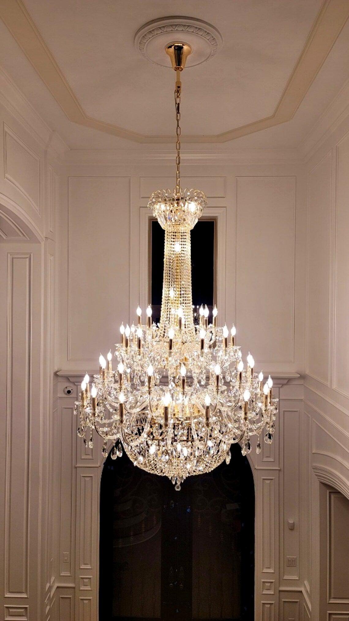 Extra Large European-style Multi-layers Candle Luxury Crystal Chandelier Gold Art Foyer/Staircase Decorative Light Fixture - Richardrider