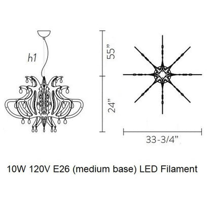 Jaratane Pendant Light Opalflex & Cristalflex & Pewterflex 33.75"W x 33.75"D