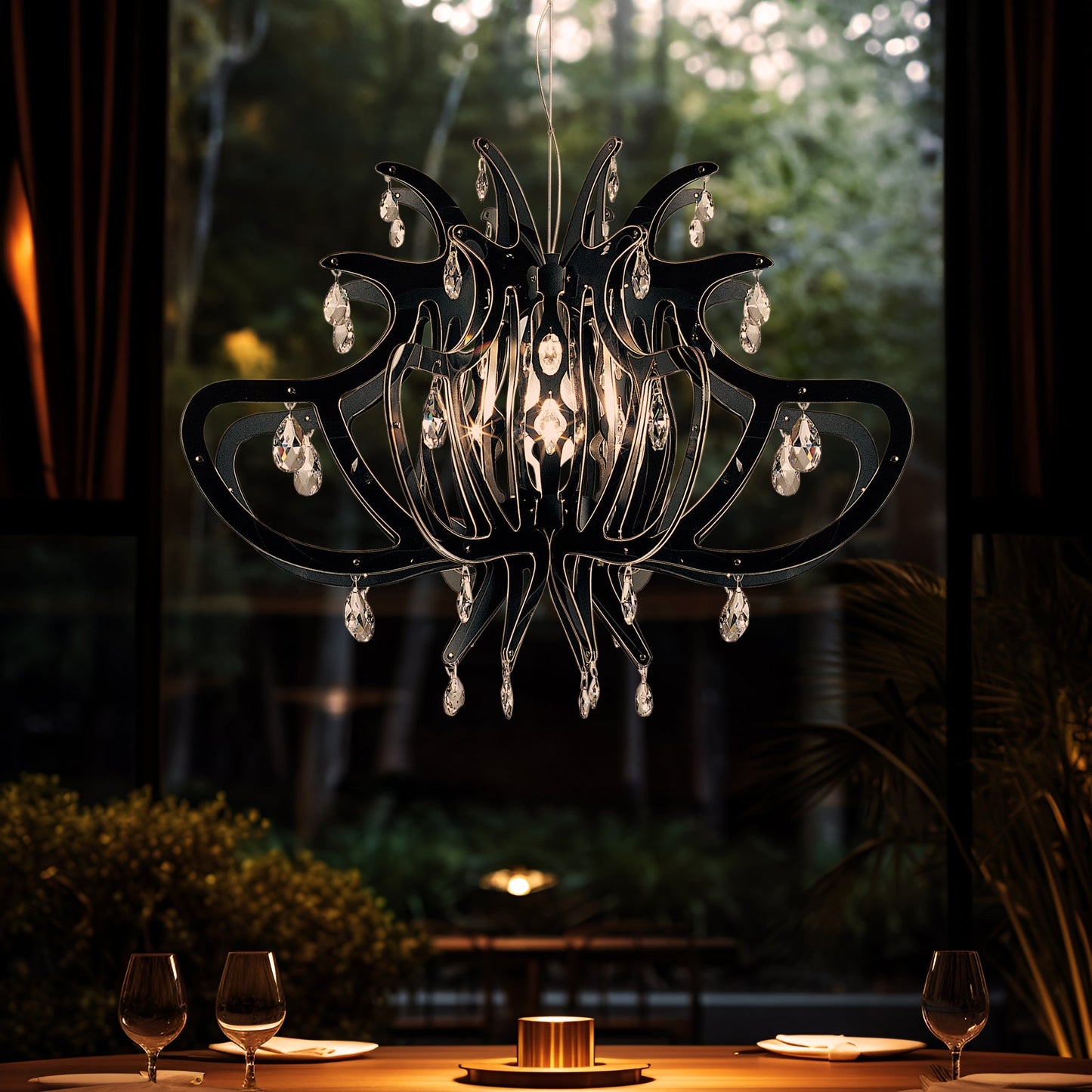 Jaratane Pendant Light Opalflex & Cristalflex & Pewterflex 33.75"W x 33.75"D