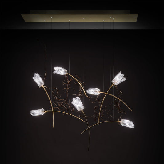 Oriolume Linear LED Chandelier Lentiflex & Brass & Copper Electric Wires
