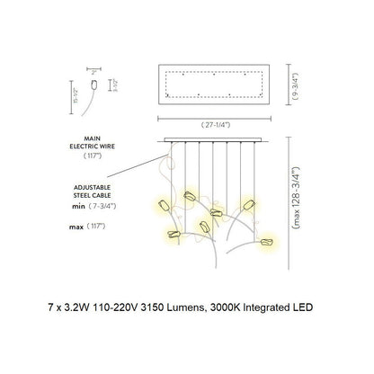 Oriolume Linear LED Chandelier Lentiflex & Brass & Copper Electric Wires