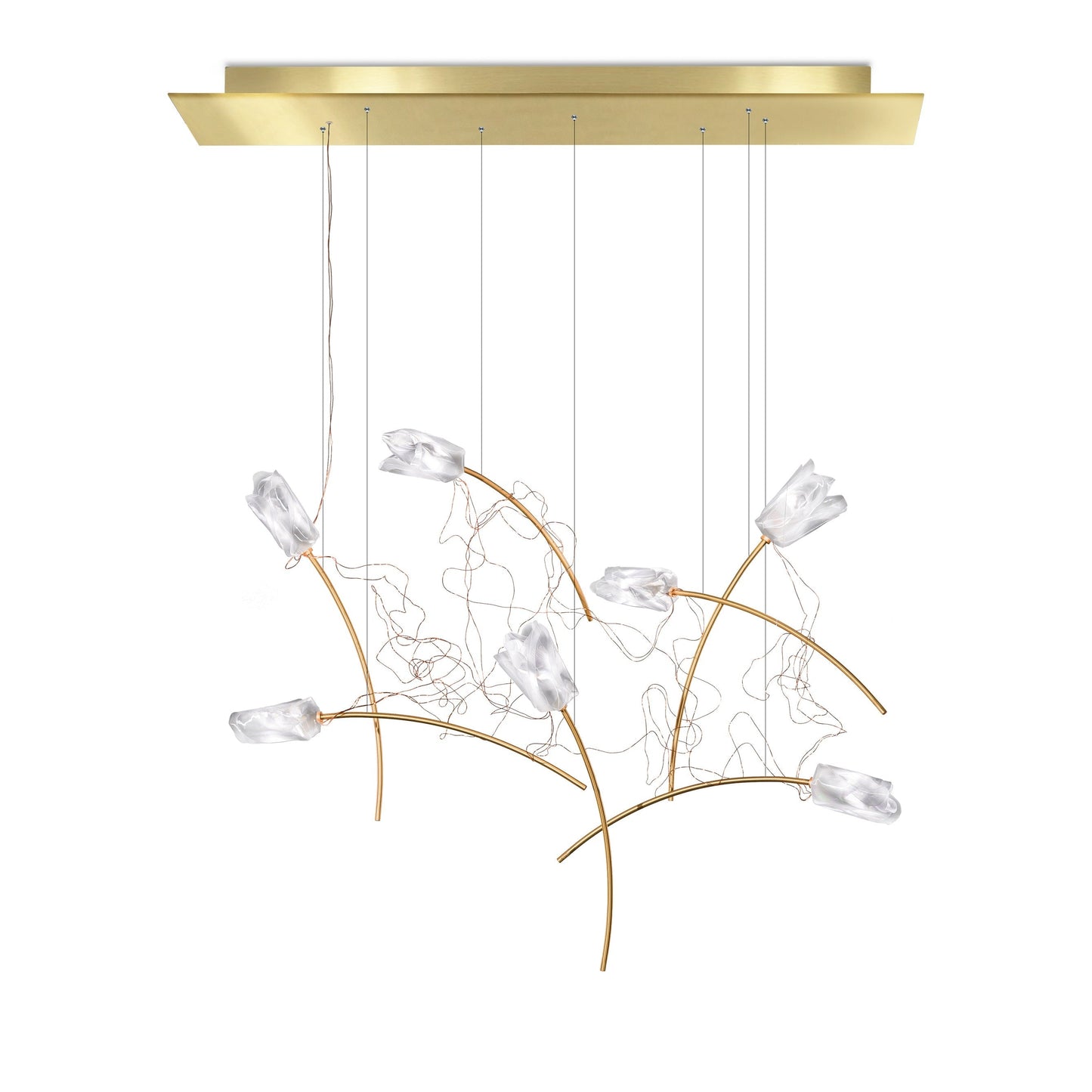 Oriolume Linear LED Chandelier Lentiflex & Brass & Copper Electric Wires