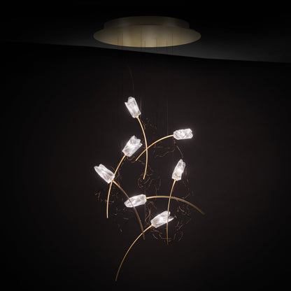 Oriolume Round LED Chandelier Lentiflex & Brass & Copper Electric Wires