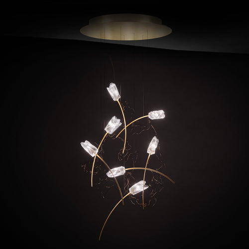 Oriolume Round LED Chandelier Lentiflex & Brass & Copper Electric Wires