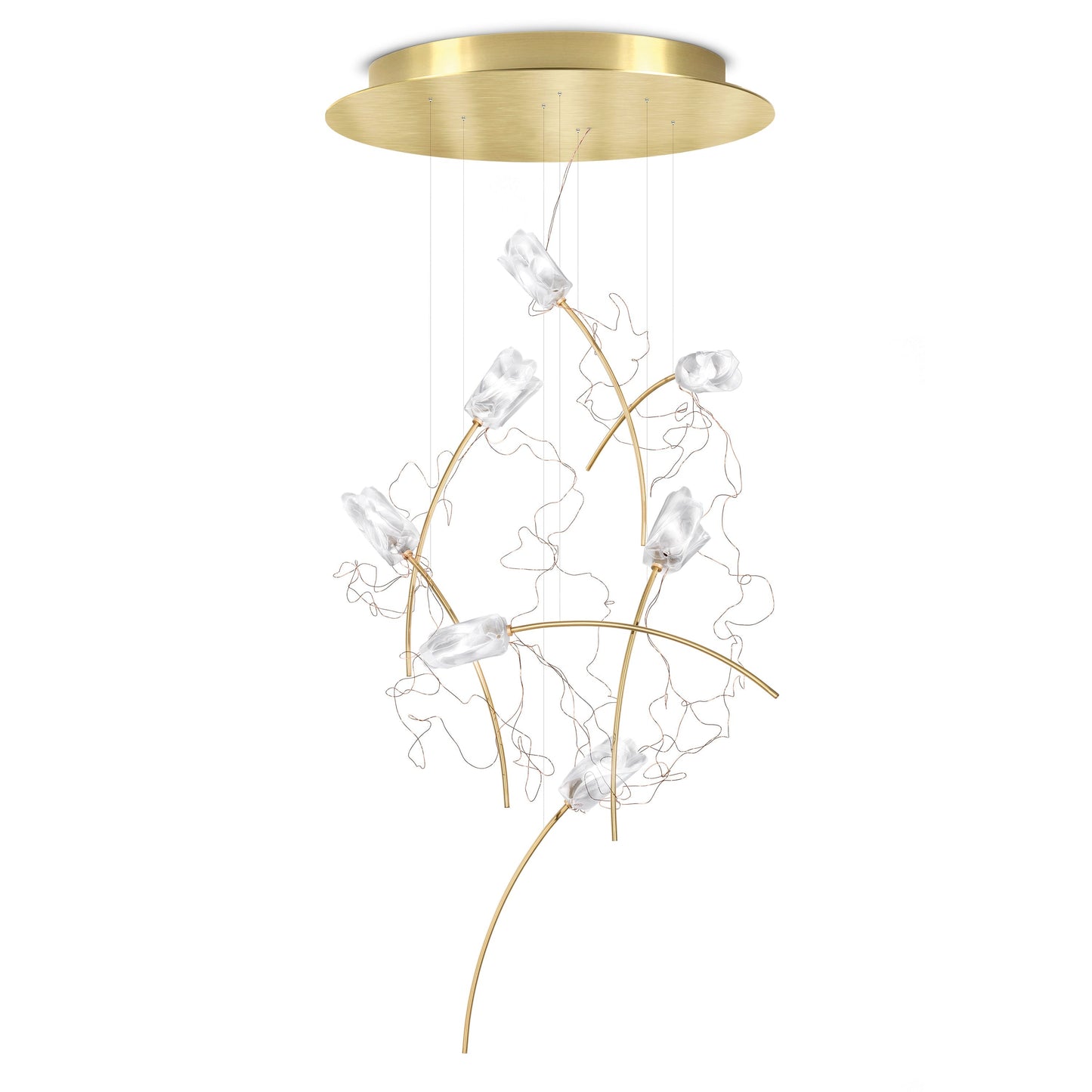 Oriolume Round LED Chandelier Lentiflex & Brass & Copper Electric Wires