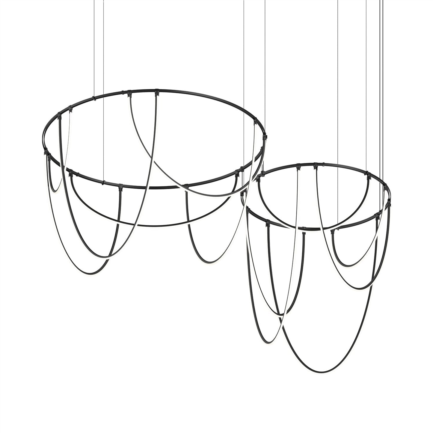 Lunalen 2-Bar Offset Ring Multi Light Pendant Light Metal & Etched Glass & Aluminum 82"W x 48.5"D