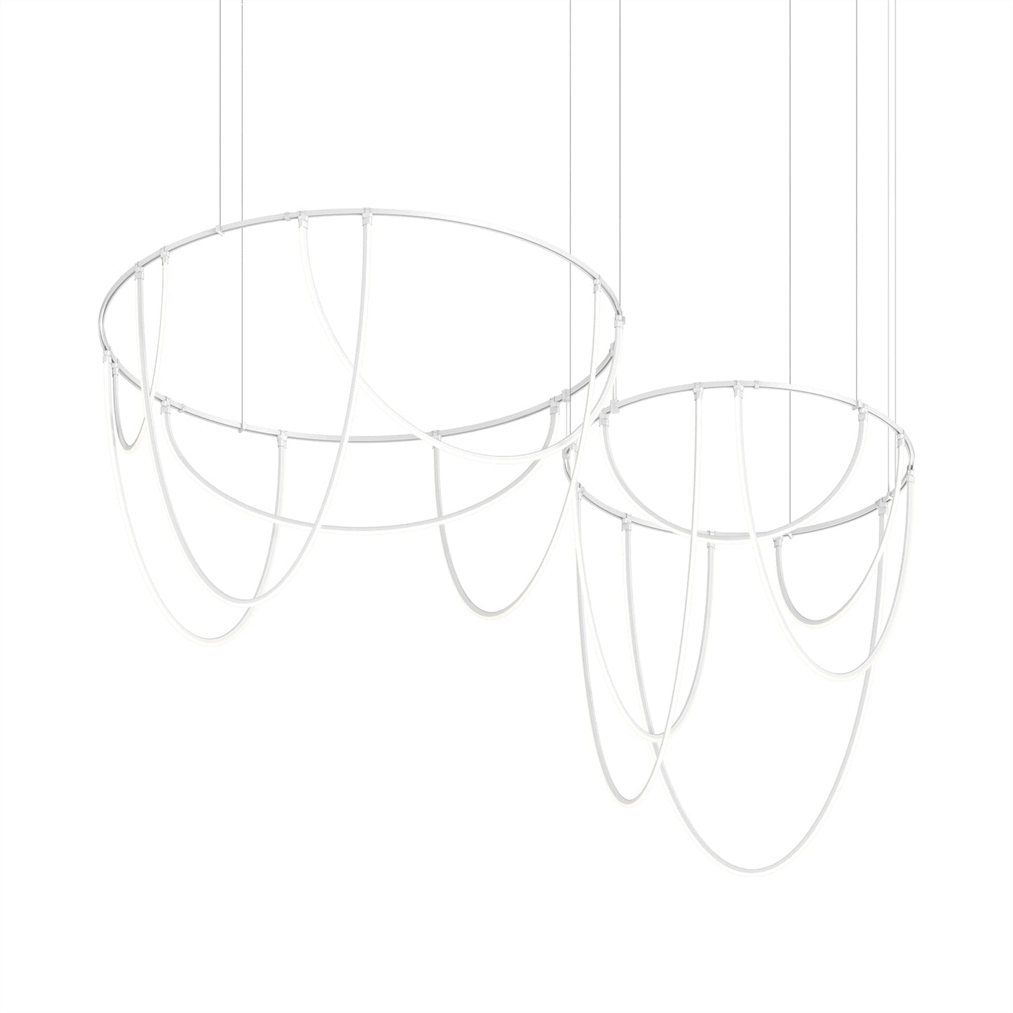 Lunalen 2-Bar Offset Ring Multi Light Pendant Light Metal & Etched Glass & Aluminum 82"W x 48.5"D