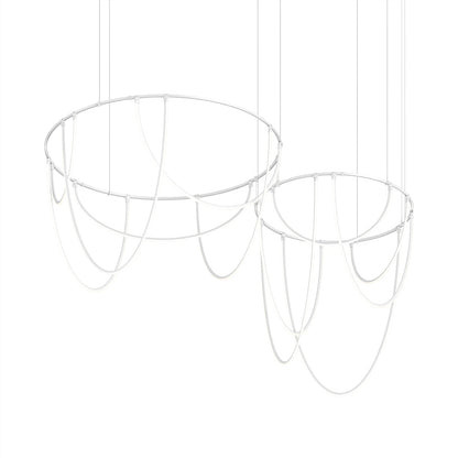 Lunalen 2-Bar Offset Ring Multi Light Pendant Light Metal & Etched Glass & Aluminum 82"W x 48.5"D