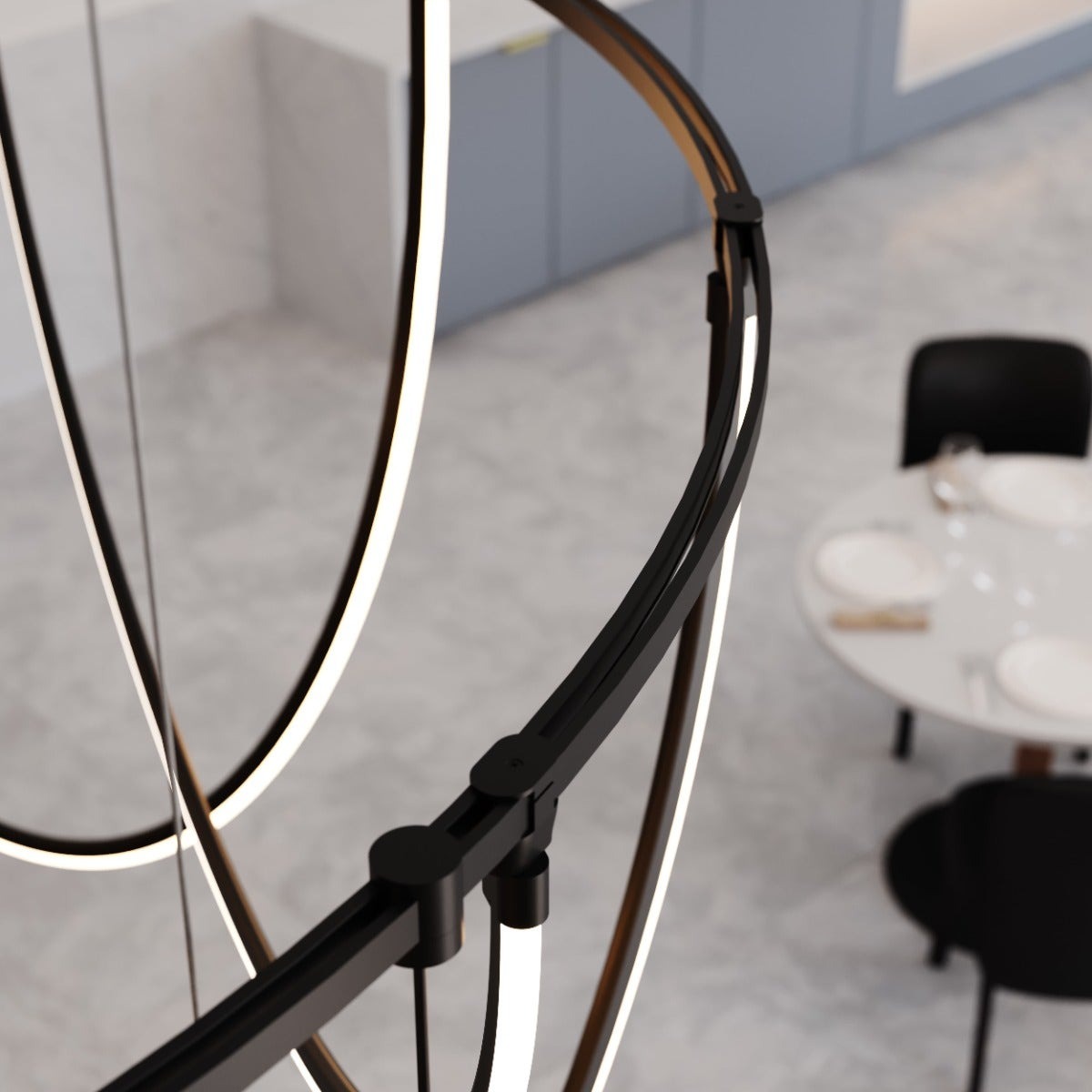 Lunalen 2-Bar Offset Ring Multi Light Pendant Light Metal & Etched Glass & Aluminum 82"W x 48.5"D