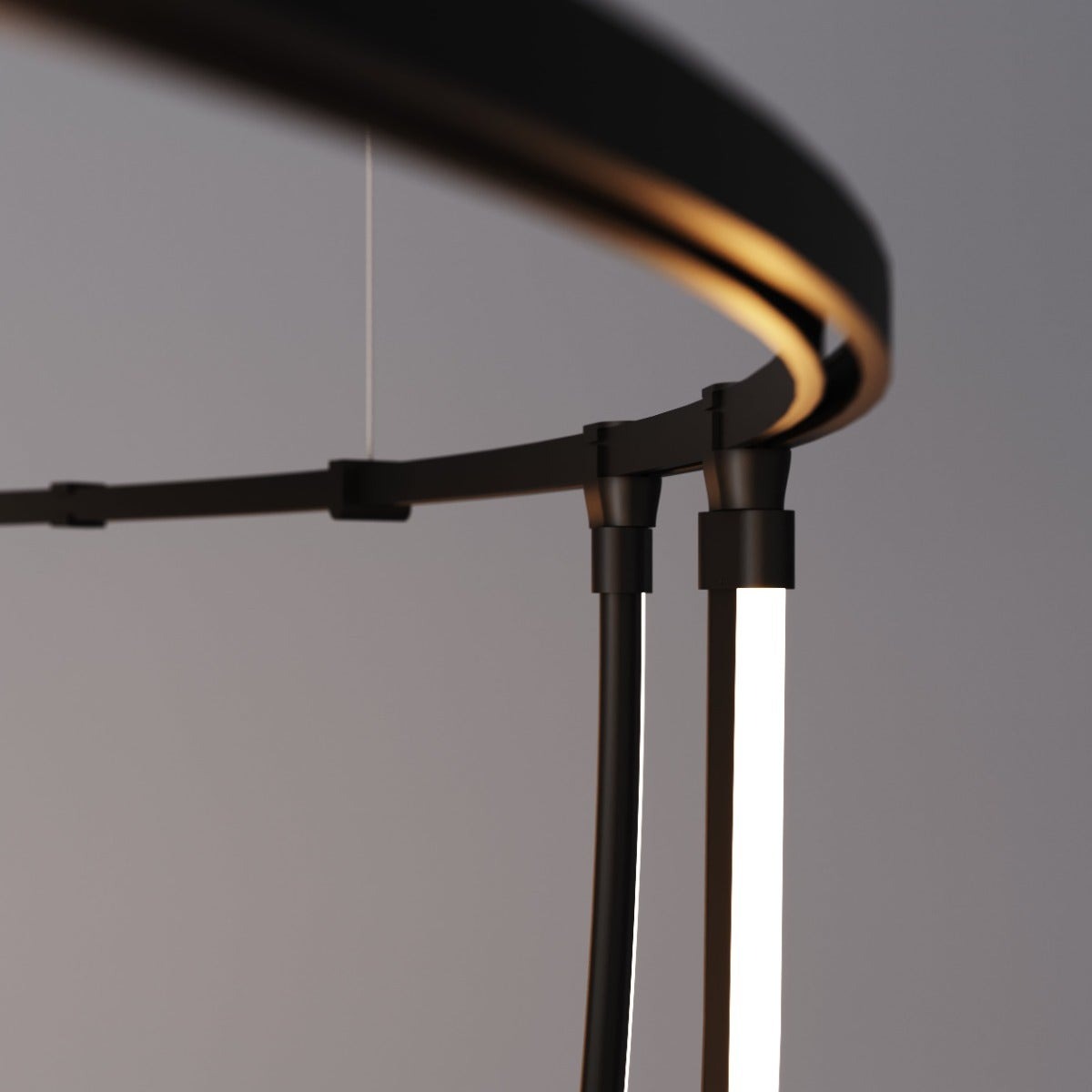 Lunalen 2-Bar Offset Ring Multi Light Pendant Light Metal & Etched Glass & Aluminum 82"W x 48.5"D