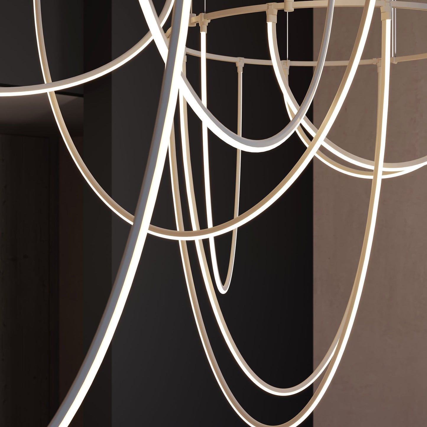 Lunalen 2-Bar Offset Ring Multi Light Pendant Light Metal & Etched Glass & Aluminum 82"W x 48.5"D