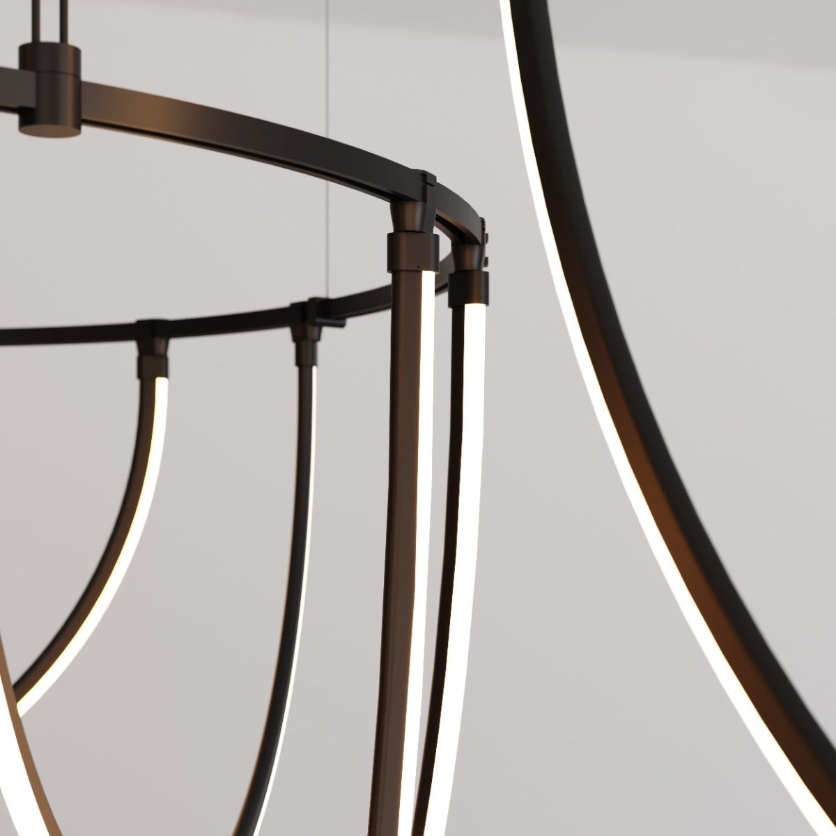 Lunalen 2-Bar Offset Ring Multi Light Pendant Light Metal & Etched Glass & Aluminum 82"W x 48.5"D