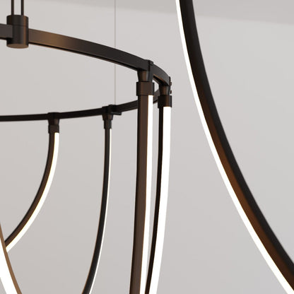 Lunalen 2-Bar Offset Ring Multi Light Pendant Light Metal & Etched Glass & Aluminum 82"W x 48.5"D
