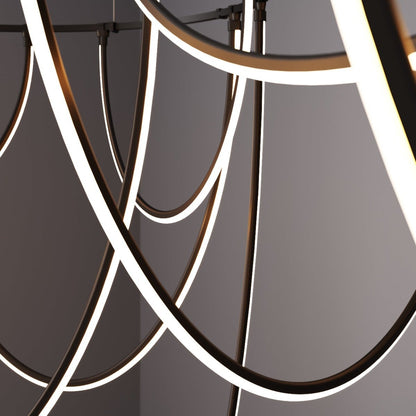 Lunalen 2-Bar Offset Ring Multi Light Pendant Light Metal & Etched Glass & Aluminum 82"W x 48.5"D