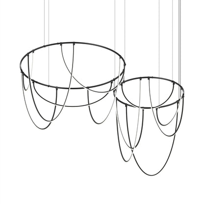 Lunalen 2-Bar Offset Ring Multi Light Pendant Light Metal & Etched Glass & Aluminum 82"W x 48.5"D