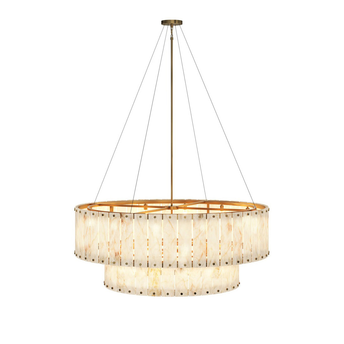 Ravuvyn Alabaster Chandelier Shade: Alabaster Imported From Spain. Base: Antique Brass. Rod & Chain: Iron 56.25"D