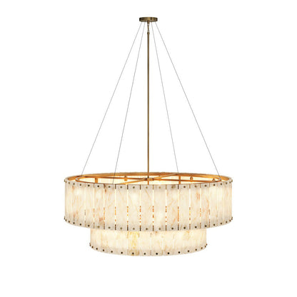 Ravuvyn Alabaster Chandelier Shade: Alabaster Imported From Spain. Base: Antique Brass. Rod & Chain: Iron 56.25"D