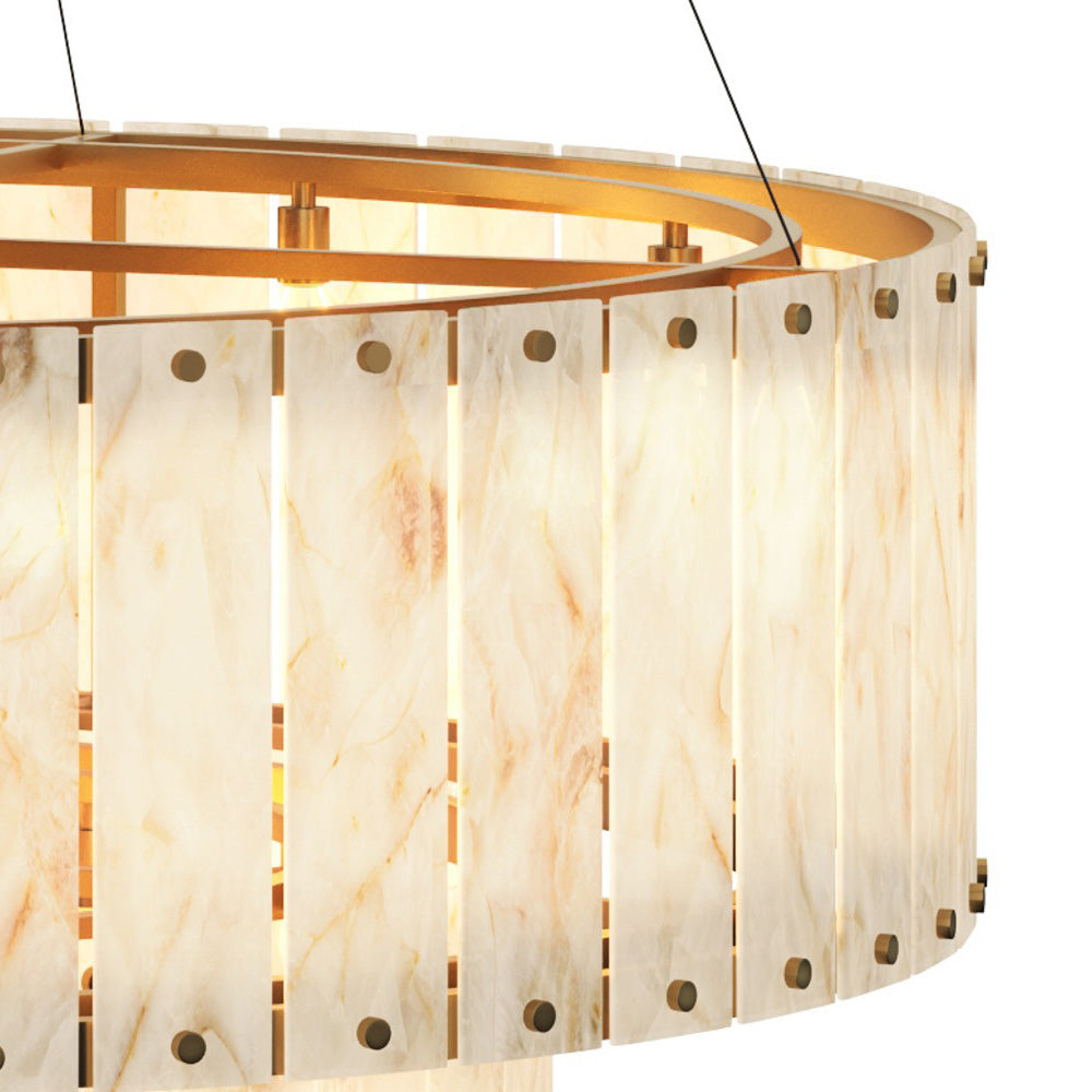 Ravuvyn Alabaster Chandelier Shade: Alabaster Imported From Spain. Base: Antique Brass. Rod & Chain: Iron 56.25"D