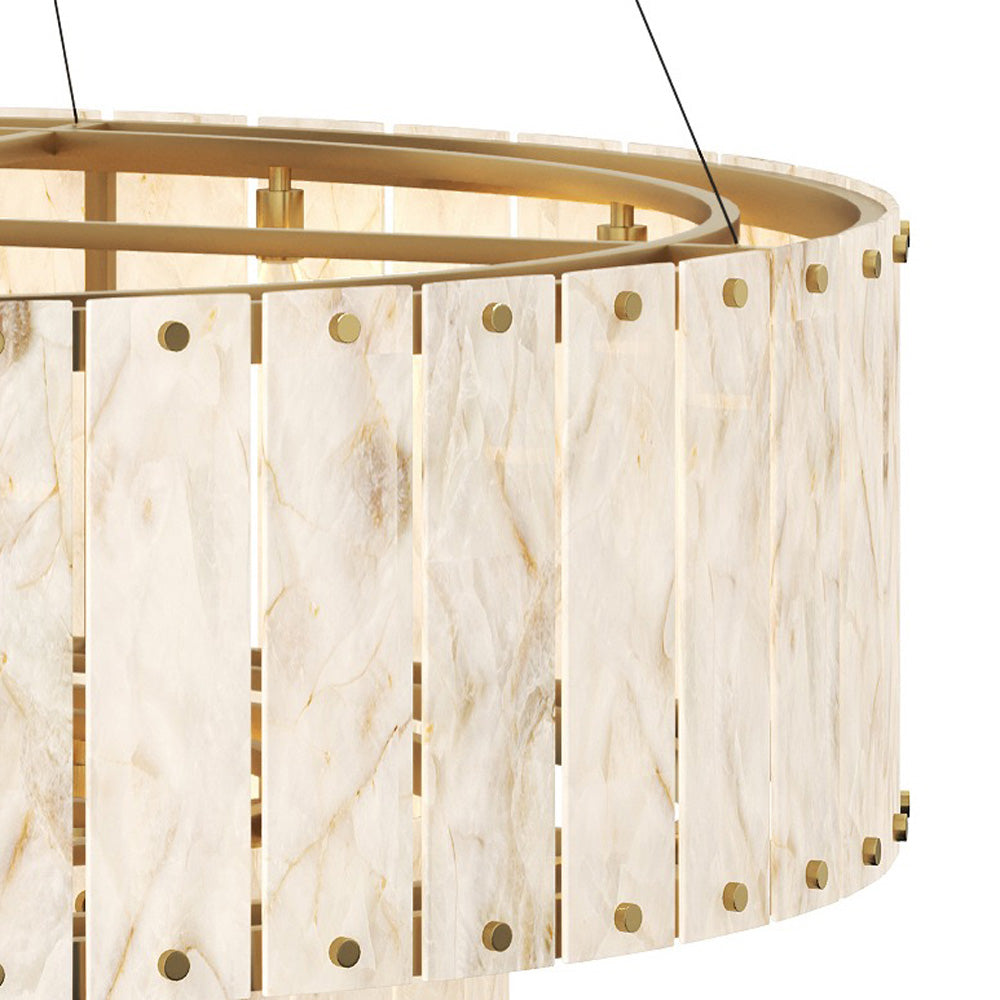 Ravuvyn Alabaster Chandelier Shade: Alabaster Imported From Spain. Base: Antique Brass. Rod & Chain: Iron 56.25"D