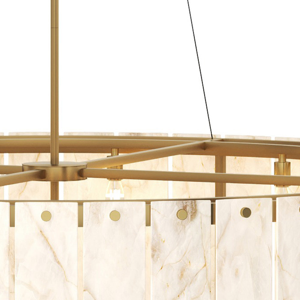 Ravuvyn Alabaster Chandelier Shade: Alabaster Imported From Spain. Base: Antique Brass. Rod & Chain: Iron 56.25"D