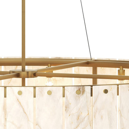 Ravuvyn Alabaster Chandelier Shade: Alabaster Imported From Spain. Base: Antique Brass. Rod & Chain: Iron 56.25"D