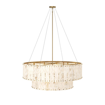 Ravuvyn Alabaster Chandelier Shade: Alabaster Imported From Spain. Base: Antique Brass. Rod & Chain: Iron 56.25"D