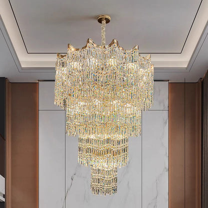 Extra Large Luxury Multi-tiered Crystal Chandelier in Gold Finish for Foyer/Staircase - Richardrider