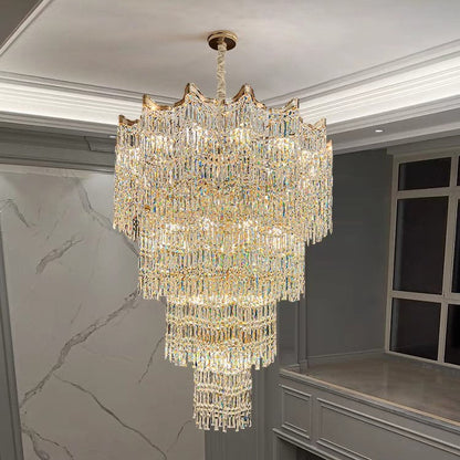 Extra Large Luxury Multi-tiered Crystal Chandelier in Gold Finish for Foyer/Staircase - Richardrider