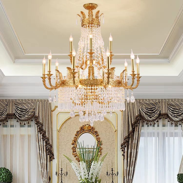 Stunning Oversized Luxury Golden Metal Candle Crystal Tassel Chandelier For High-ceiling Staircase/Entryway/Living/Meeting Room - Richardrider