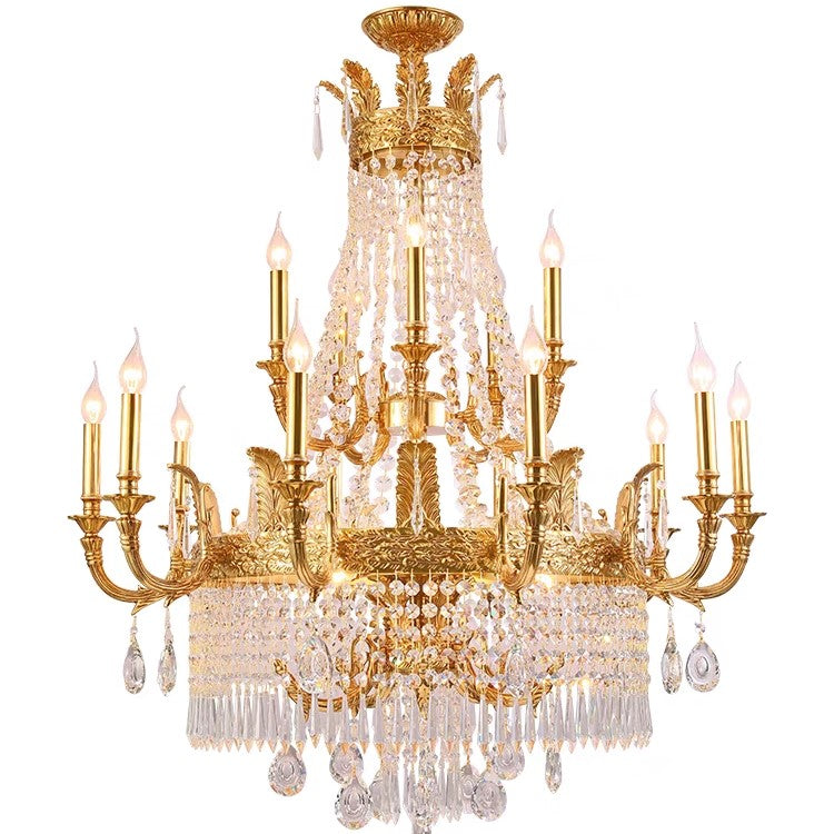 Stunning Oversized Luxury Golden Metal Candle Crystal Tassel Chandelier For High-ceiling Staircase/Entryway/Living/Meeting Room - Richardrider