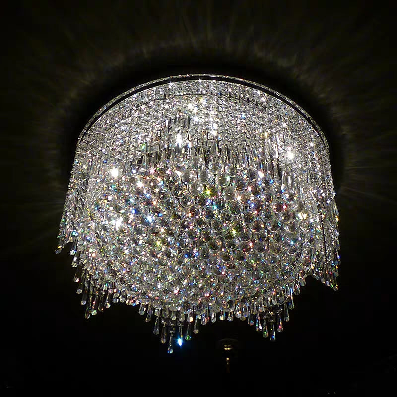 Minimalist Light Luxury Flush Mount Round Crystal Chandelier