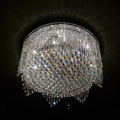 Minimalist Light Luxury Flush Mount Round Crystal Chandelier