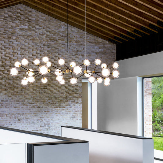 Heliovaro Flat Chandelier Metal & Brass & Borosilicate Glass 80.7"W x 40.6"D