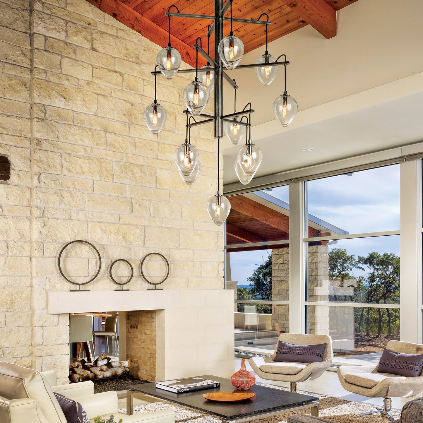 Maresera Chandelier Hand-worked Iron & Glass 36"W x 36"D