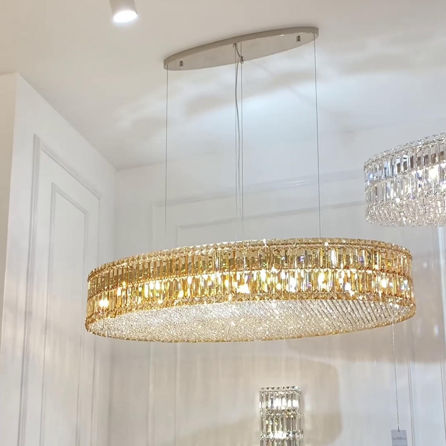 Modern Silver Ceiling Round/Rectangle Crystal Chandelier Set for Living Room/Dining Room/ Bedroom Decorative Light Fixture