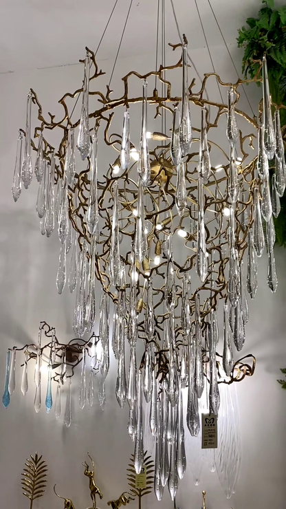 Chic Modern French Branch Copper Crystal Chandelier for Living Room Foyer and Dining Room Lighting - Richardrider