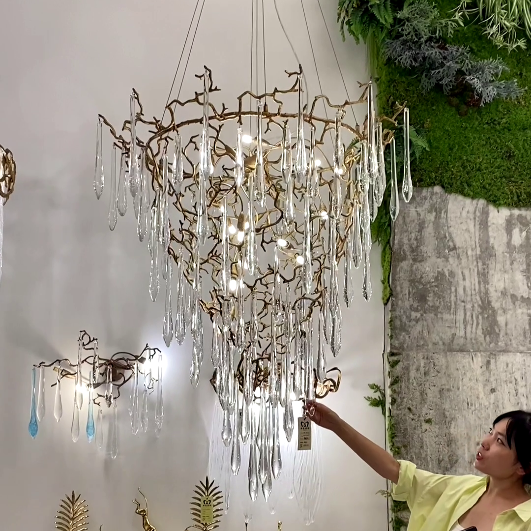 Chic Modern French Branch Copper Crystal Chandelier for Living Room Foyer and Dining Room Lighting - Richardrider