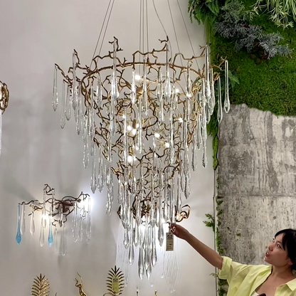 Chic Modern French Branch Copper Crystal Chandelier for Living Room Foyer and Dining Room Lighting - Richardrider