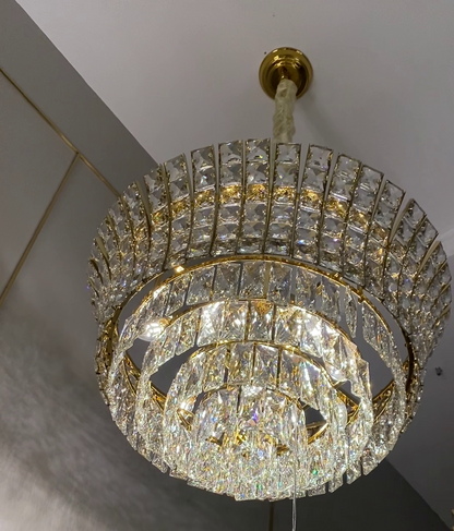 New Luxury Creative Multi-tiered Crystal Chandelier in Champagne Gold Finish for Living/Dining Room/Staircase/Foyer