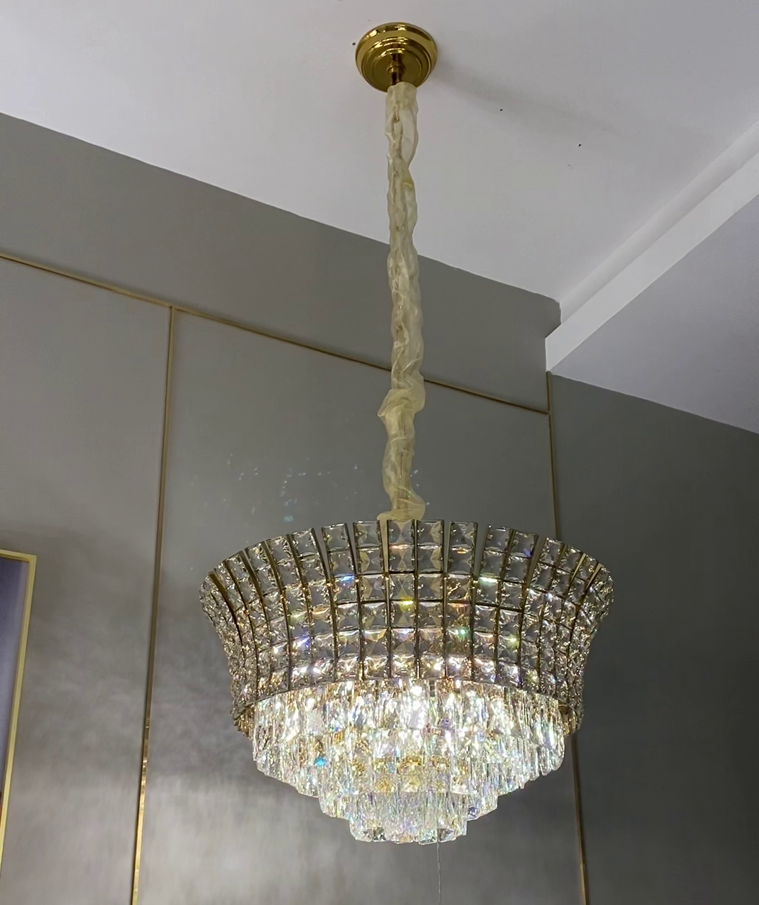 New Luxury Creative Multi-tiered Crystal Chandelier in Champagne Gold Finish for Living/Dining Room/Staircase/Foyer
