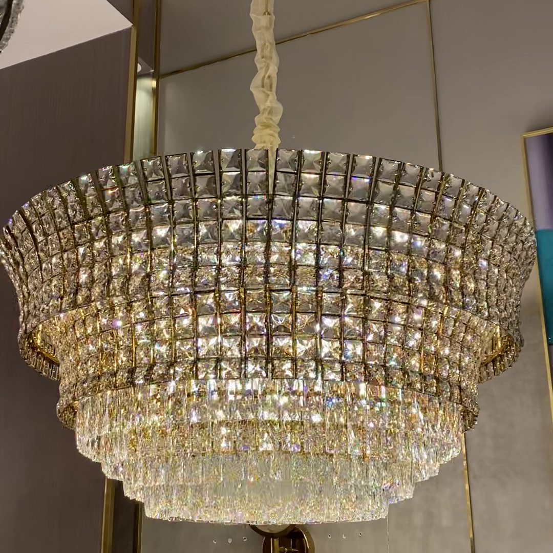 New Luxury Creative Multi-tiered Crystal Chandelier in Champagne Gold Finish for Living/Dining Room/Staircase/Foyer