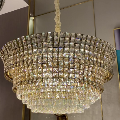 New Luxury Creative Multi-tiered Crystal Chandelier in Champagne Gold Finish for Living/Dining Room/Staircase/Foyer