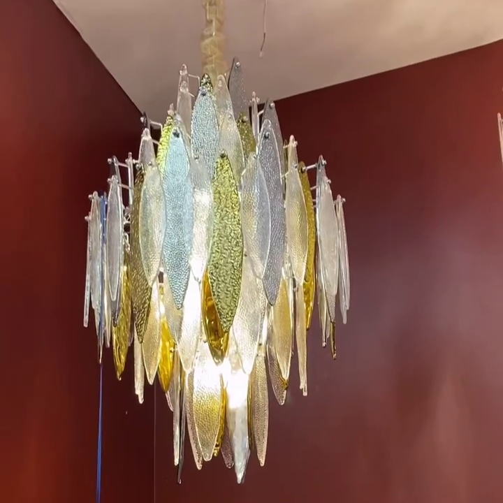 Modern Tiered Glass Maple Leaf Branch Chandelier for Living Room Dining Room and Bedroom - Richardrider